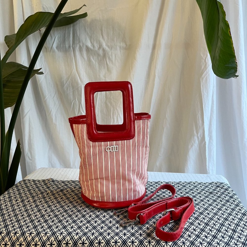 Solid $ Striped Red Bucket Bag